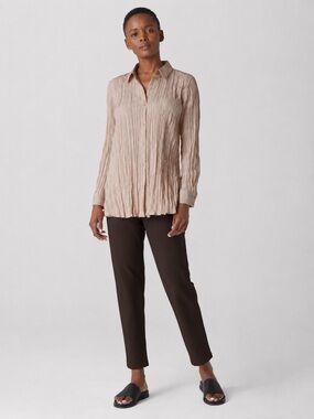 Eileen Fisher Pull On Stretch Crepe Brown Pants Elastic Waist Large 830